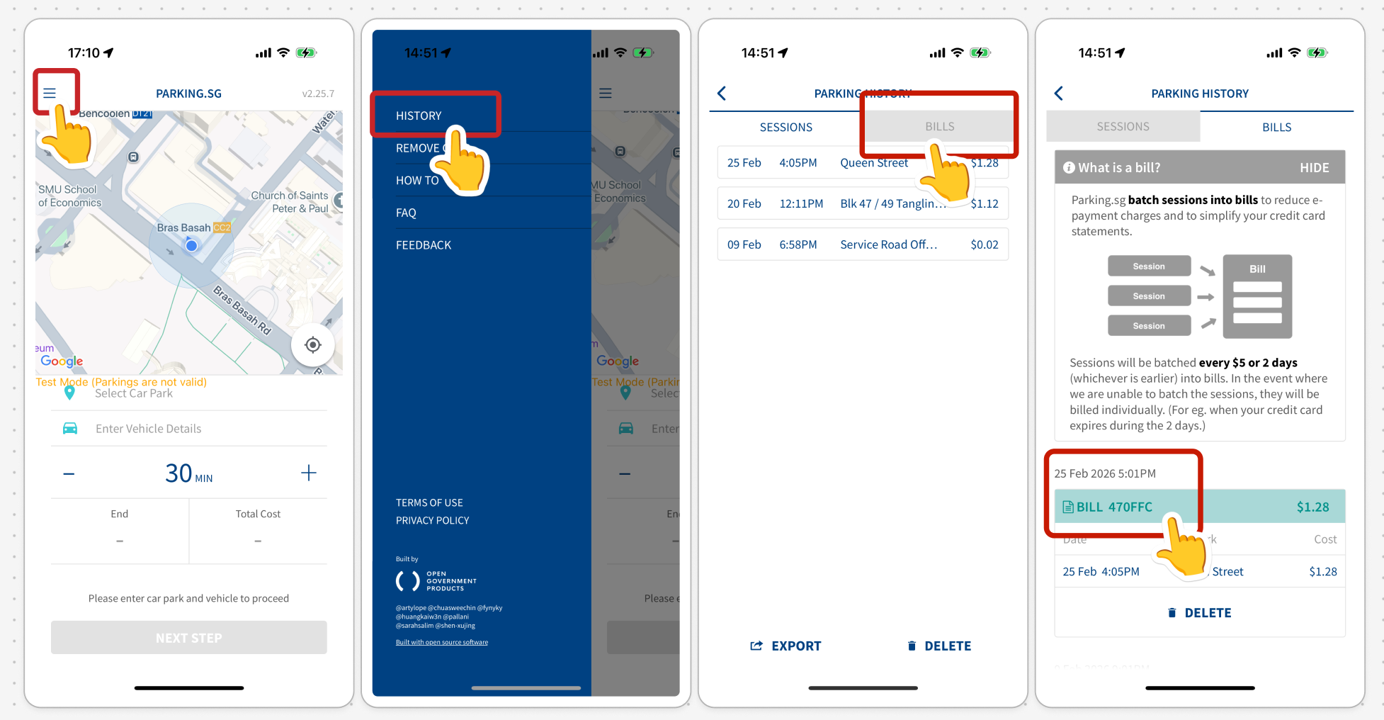 Compare 'Bills' page on app against your bank statement