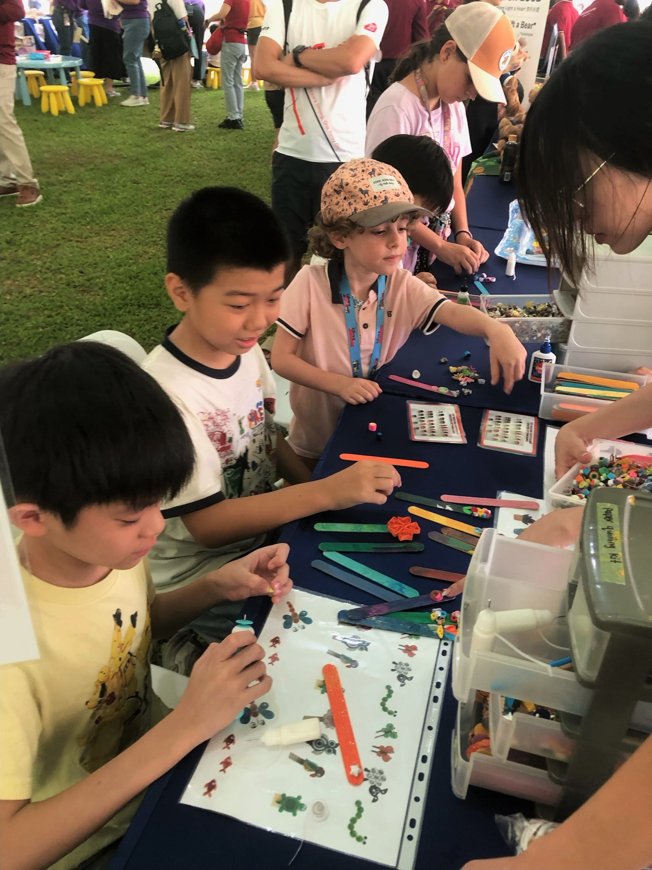 Children participating in handicraft activities 
