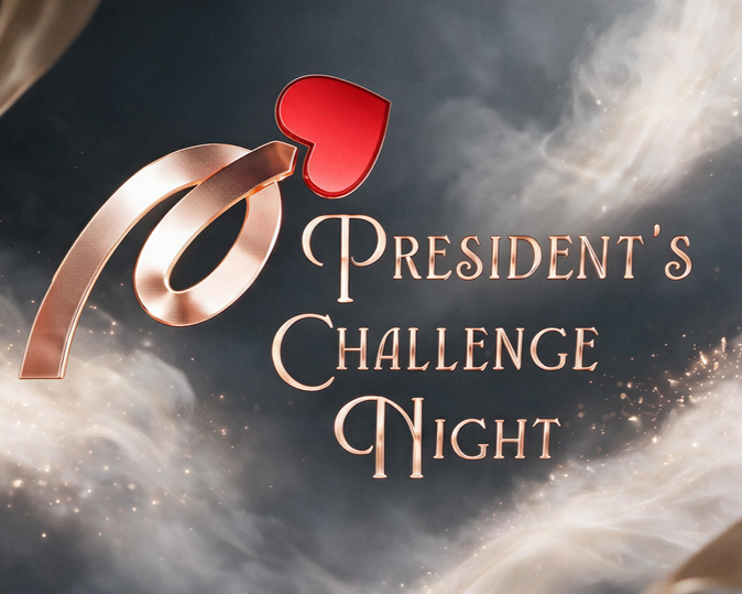 Dark background with 'President's Challenge Night' in bronze with a red heart