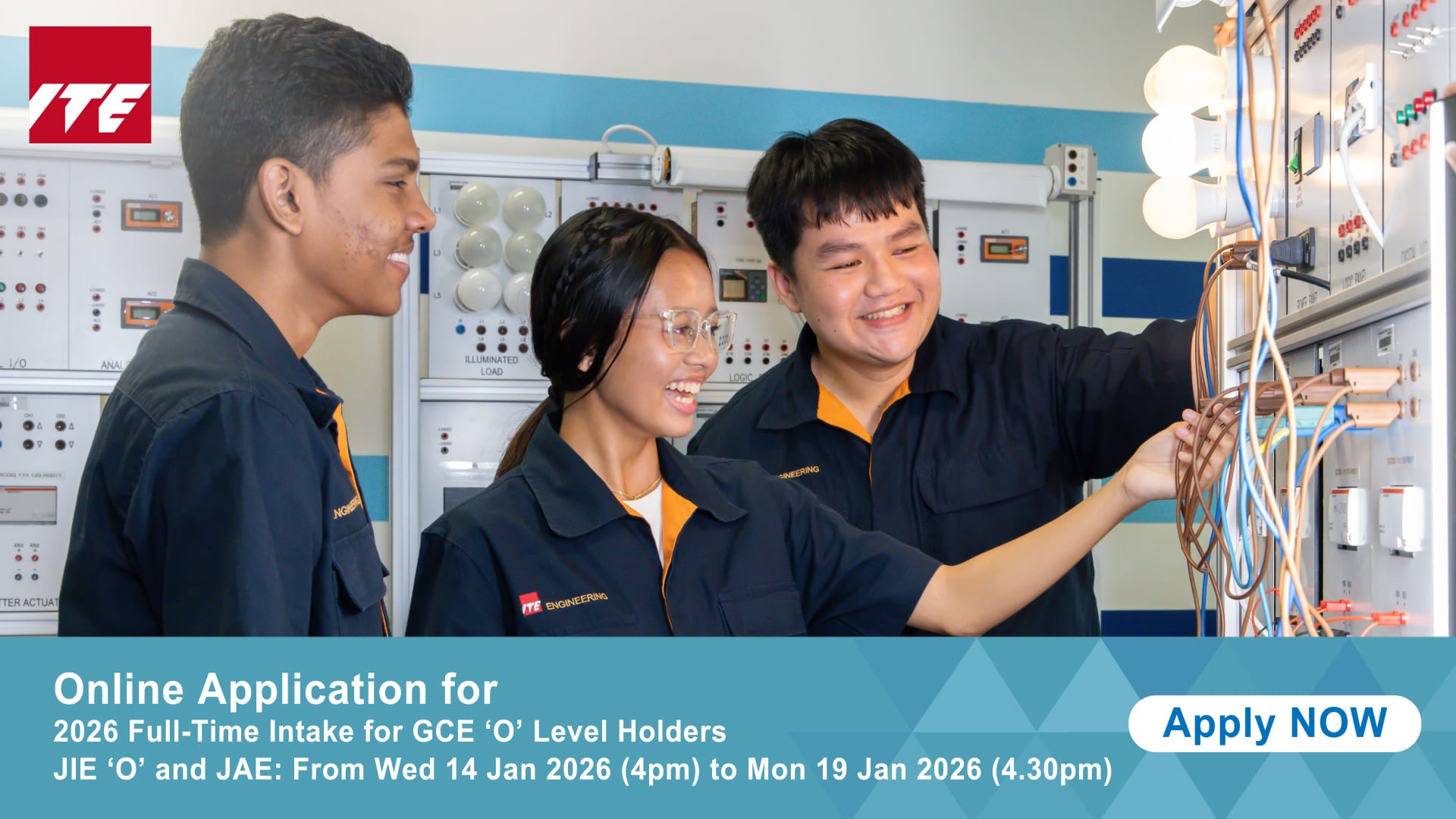 Online application for 2026 full-time intake for GCE ‘O’ Level holders will open from Wed 14 Jan 2026 (4pm) to Mon 19 Jan 2026 (4.30pm) for JIE ‘O’ and JAE.