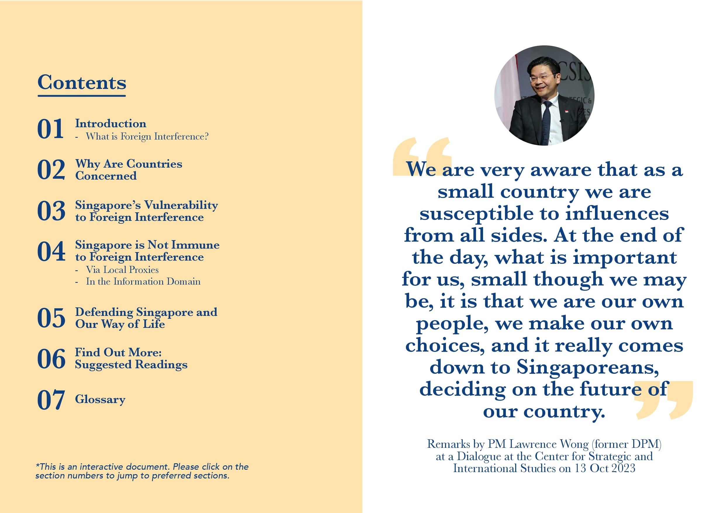 Content page and quote from PM Lawrence Wong