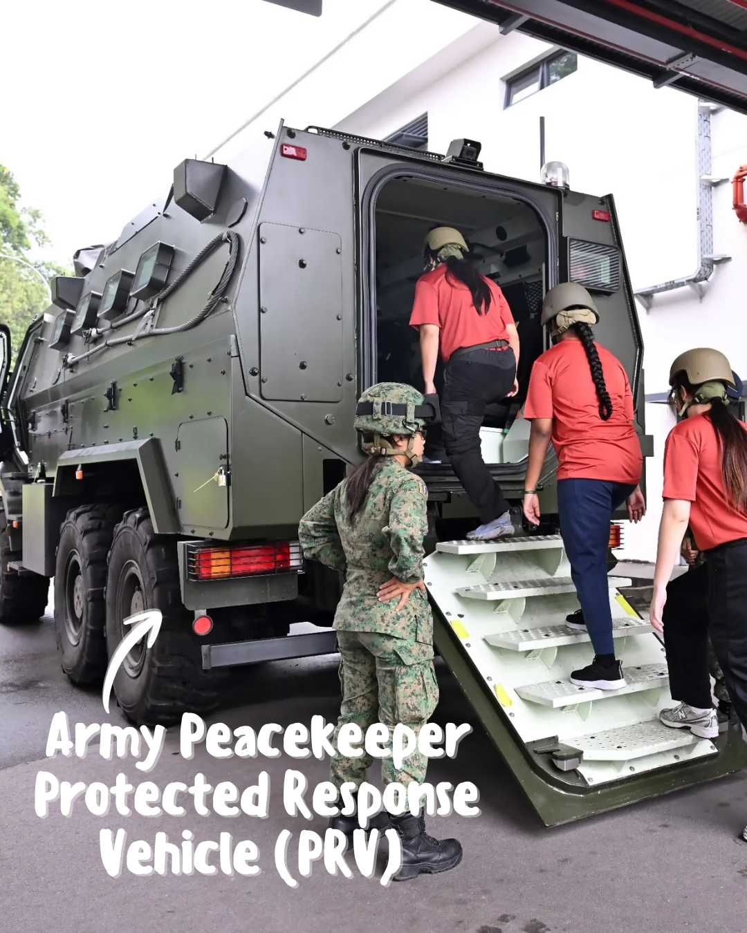 WBC25 participants going on-board the Army Peacekeeper Protected Response Vehicle (PRV) for an experiential ride.
