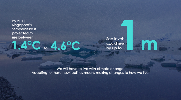 By 2100, SIngapore's temperature is projected to rise between 1.4 to 4.6 degree celsius.