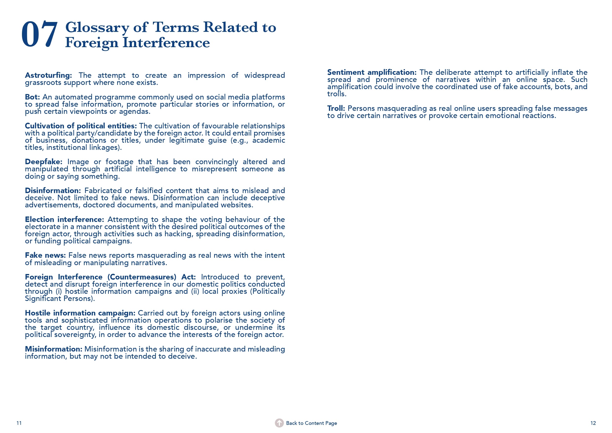 Glossary of terms related to Foreign Interference.
