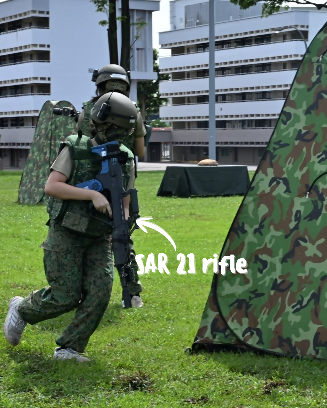WBC25 participants using our Singapore Assault Rifle – 21st Century (SAR 21) equipped with Tactical Engagement System (TES) training equipment, as they engage in a “capture-the-objective” battle.