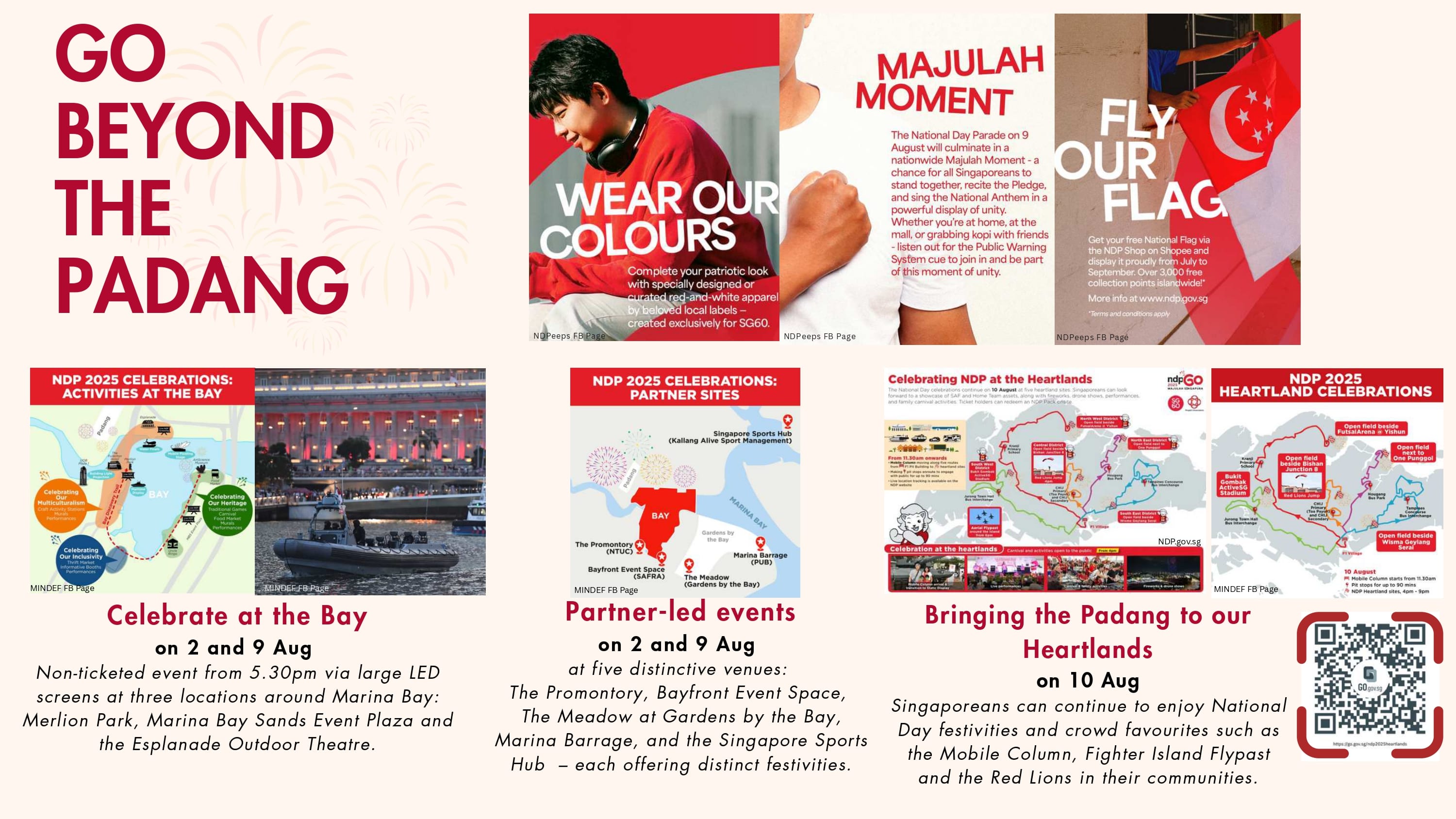 Info on NDP 2025 celebrations at the Bay, Partner-led events, and the Heartlands.