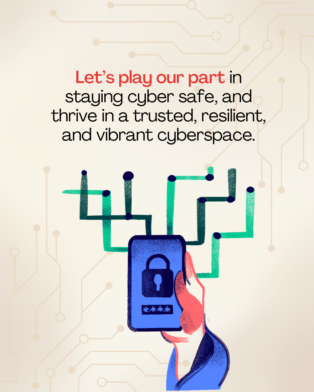 An image of a hand holding a phone with a padlock icon and a four-digit password. 