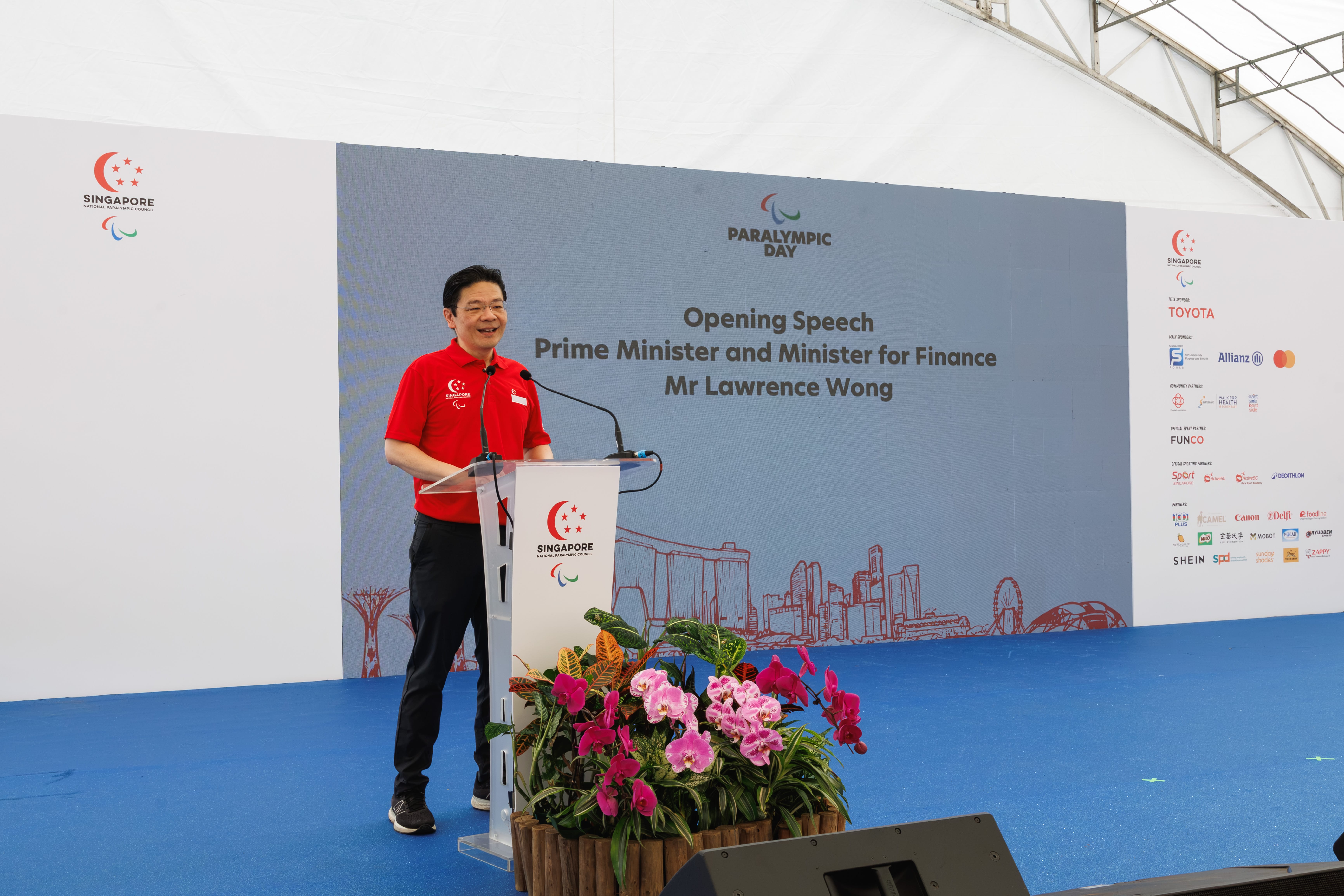 Photo of PM Lawrence Wong giving his remarks at the at the launch of the inaugural Paralympic Day on 29 August 2026.