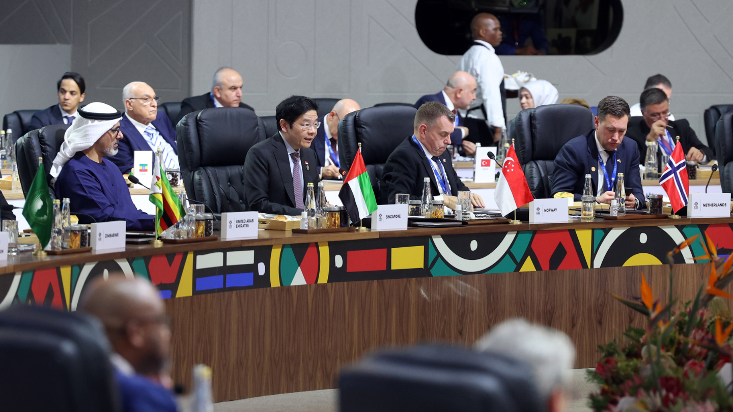 Photo of PM Wong in a plenary session at the G20 Summit in Johannesburg, South Africa.