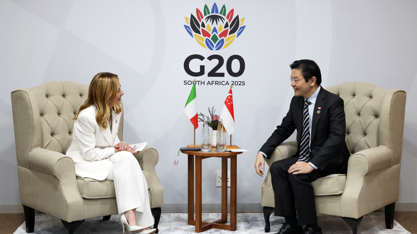 Photo of PM Lawrence Wong with the President of the Council of Ministers of Italy Giorgia Meloni.