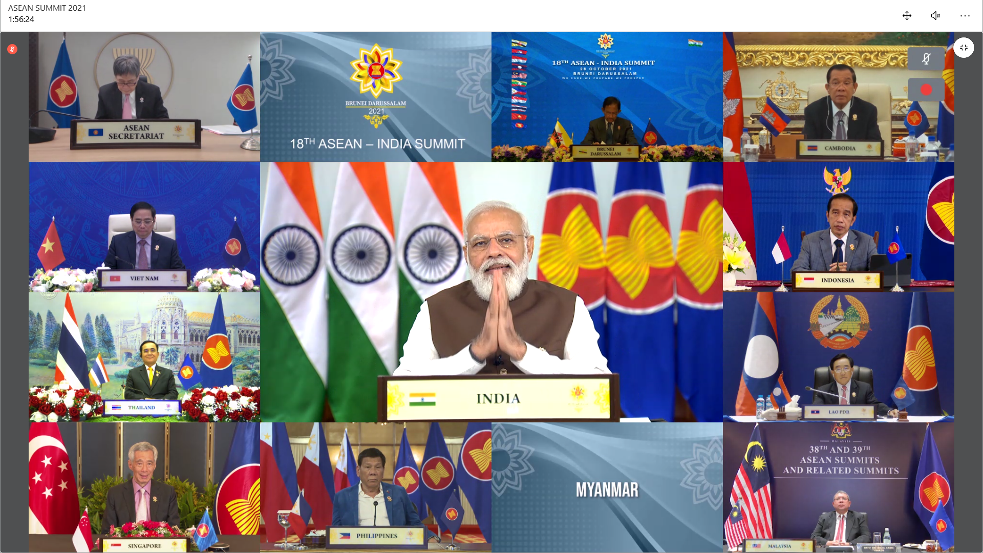 ASEAN Summit video call with country representatives and Narendra Modi from India.