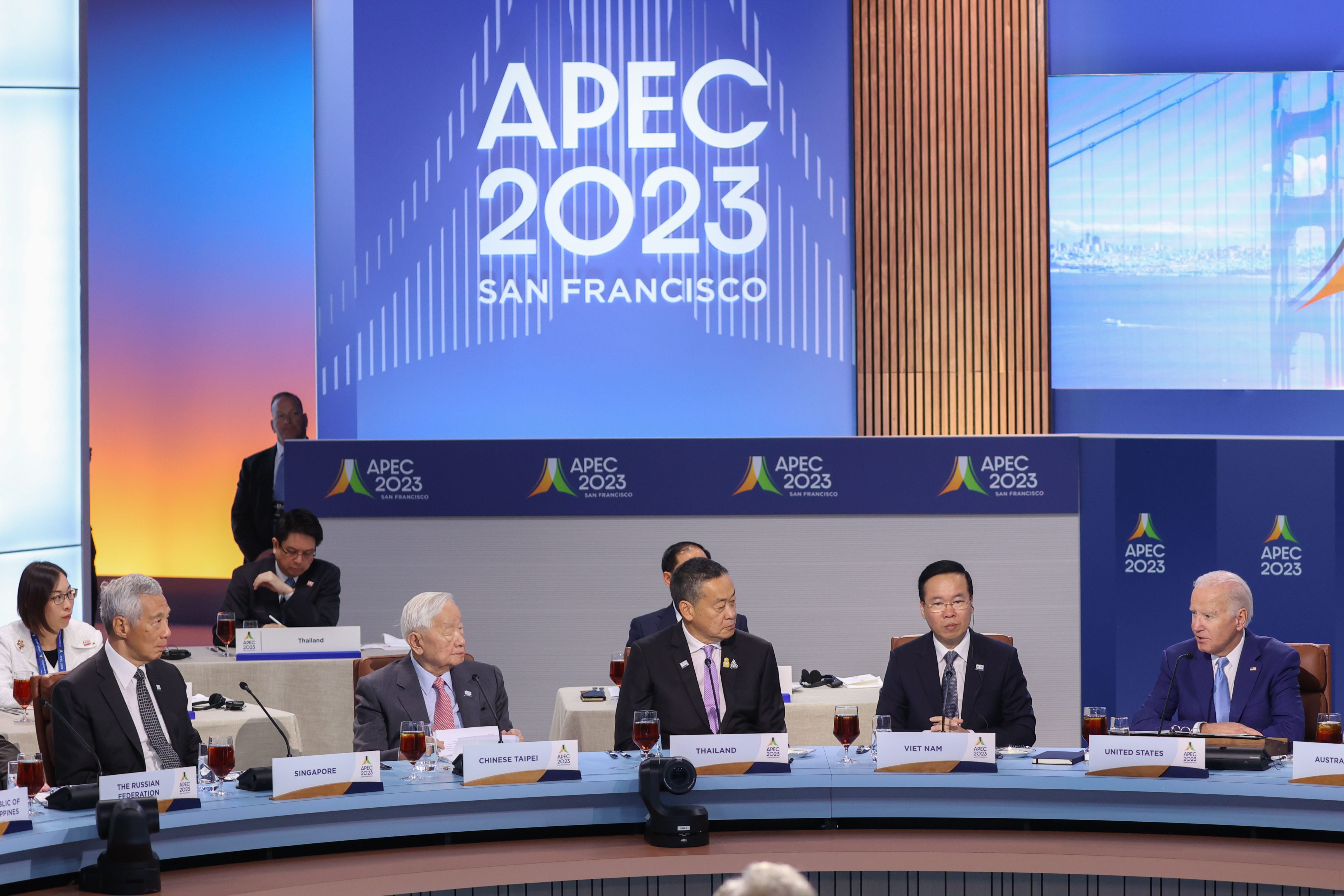 APEC 2023 San Francisco event with country leaders at a round table and Biden present.