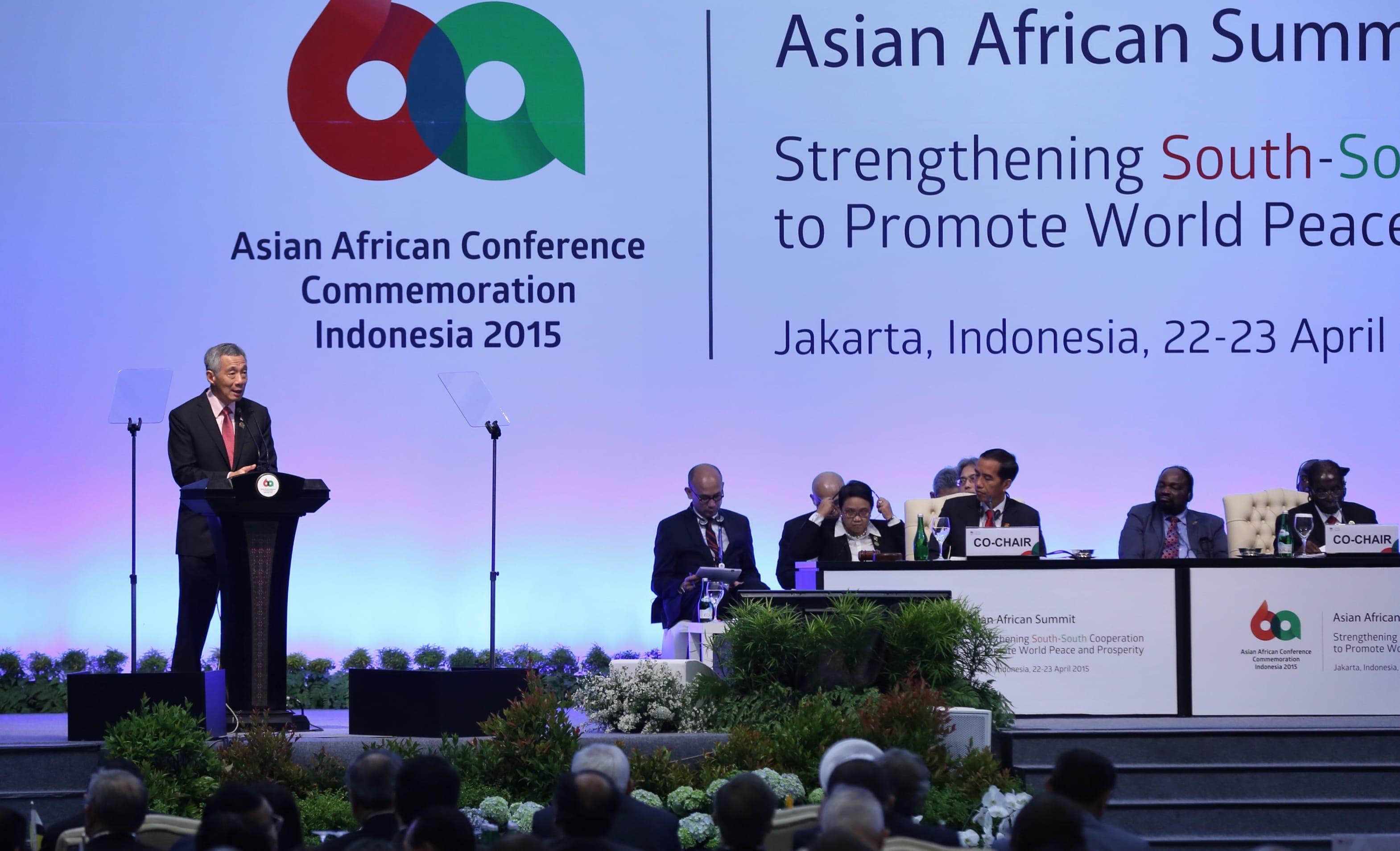 Lee Hsien Loong speaks at the Asian African Conference in Jakarta, April 2015.
