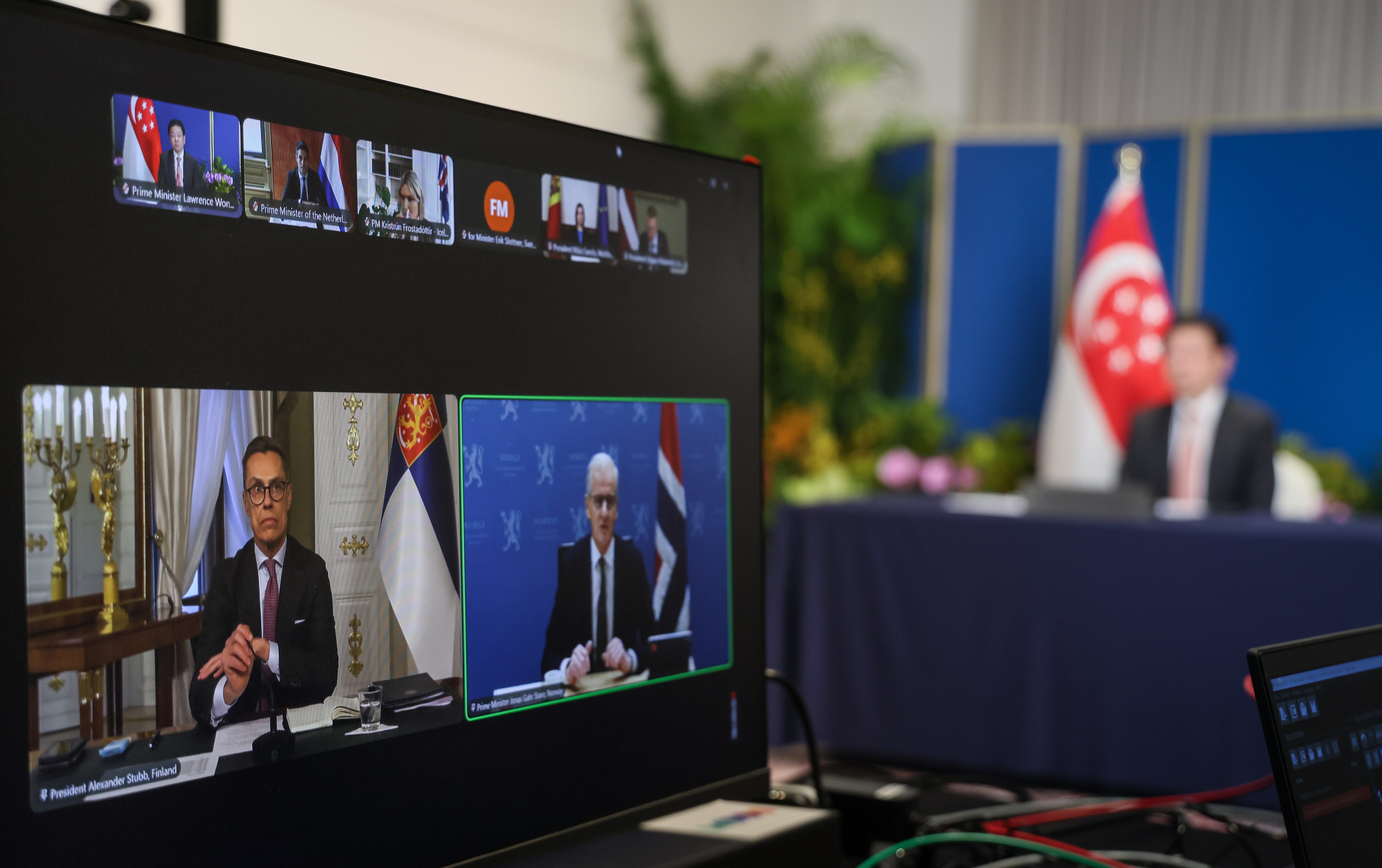 Photo of PM Lawrence Wong at the Virtual Leaders’ Meeting on Frontier AI Safety Co-Hosted by Norway and Finland