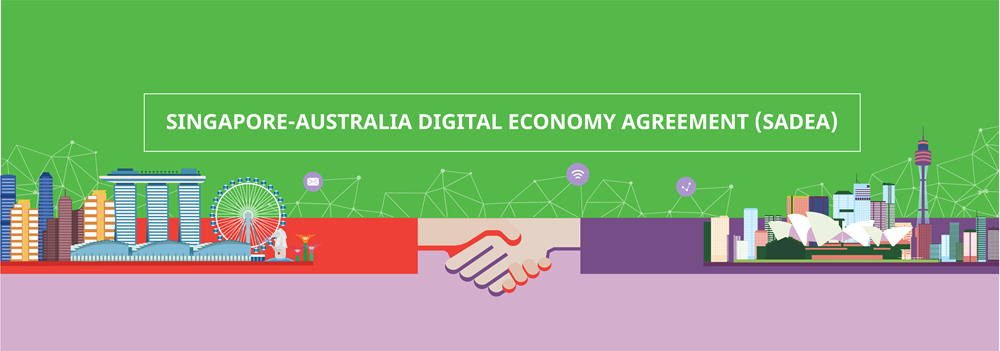Illustration of handshake between Singapore and Australia under SADEA banner