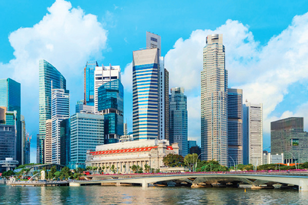 Skyline view of Singapore’s Central Business District across Marina Bay.