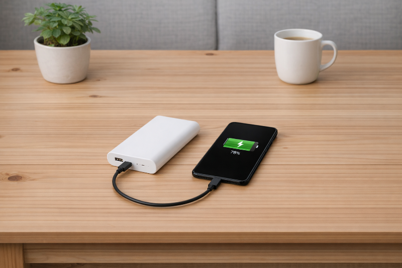 photo of a power bank charging a mobile phone