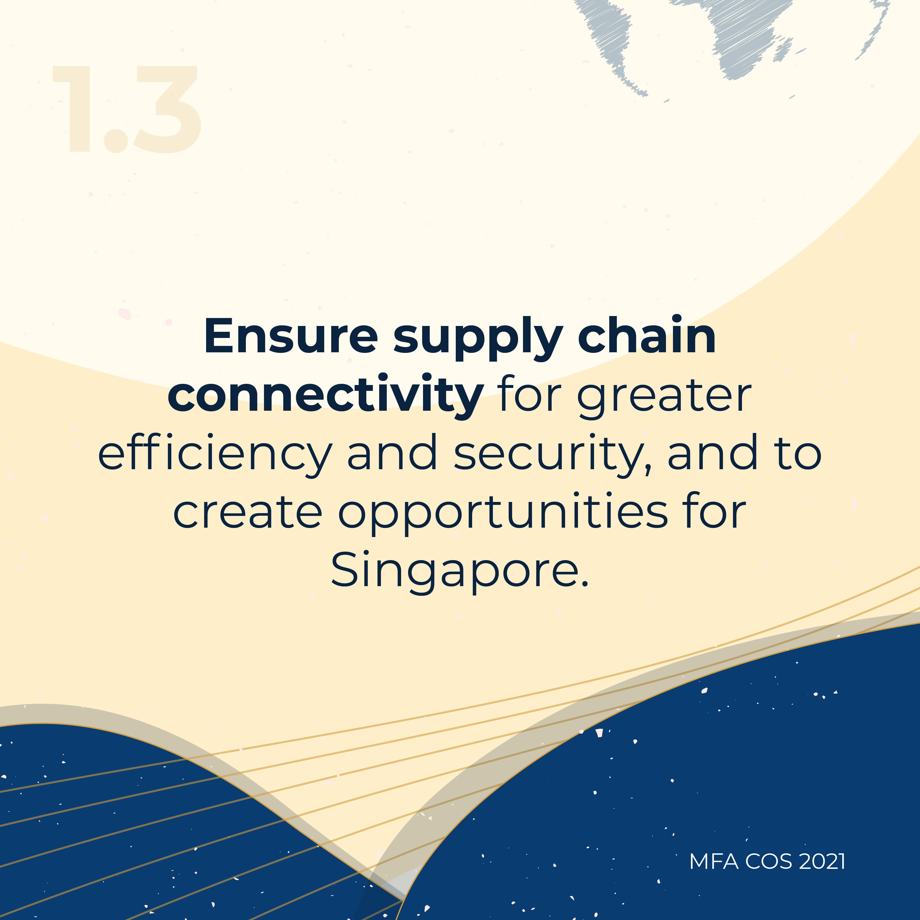 Text reads: "Ensure supply chain connectivity for Singapore" over blue and beige graphics.