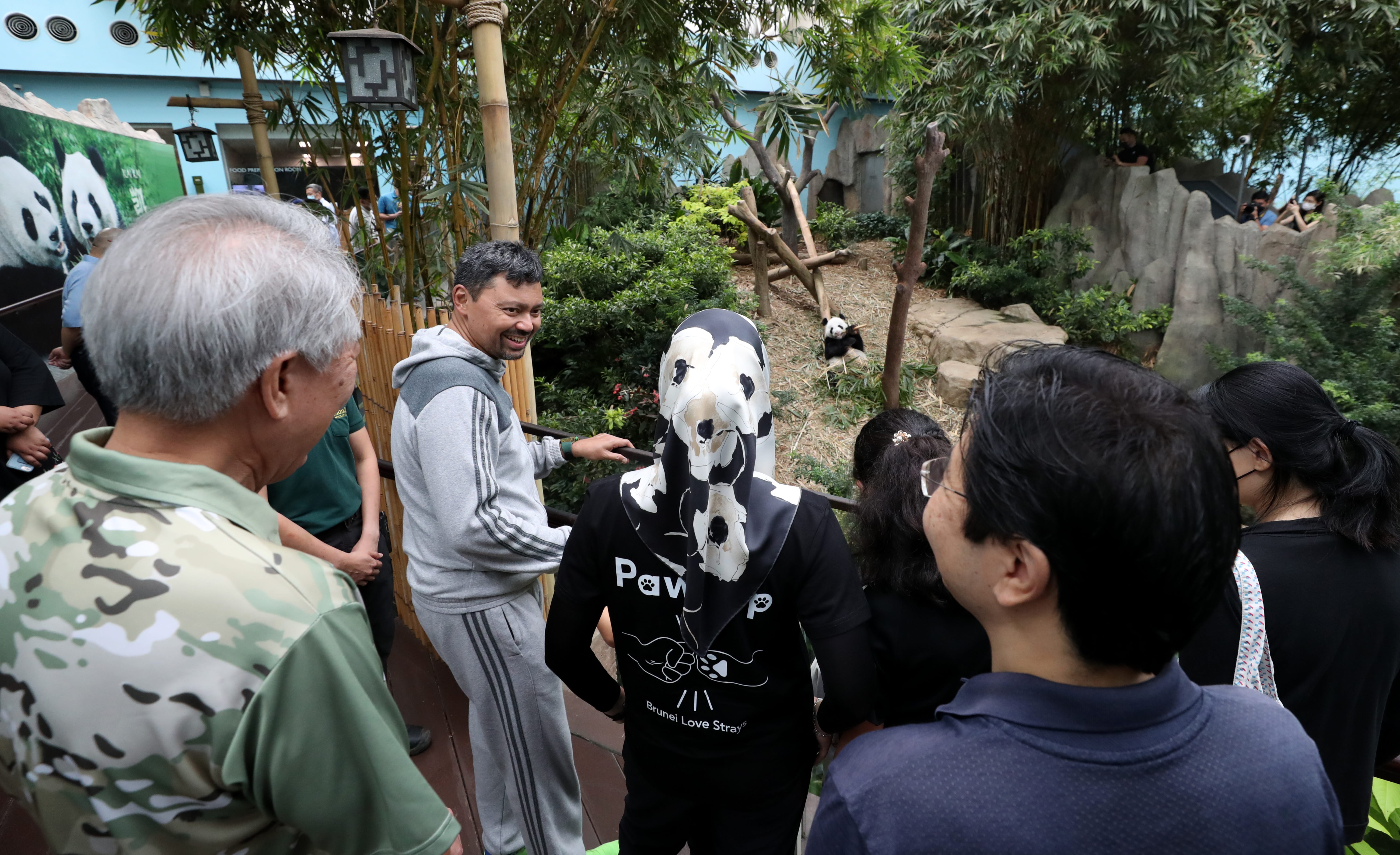 Lee Hsien Loong and Emmanuel Macron shake hands with Singapore and EU flags behind.
