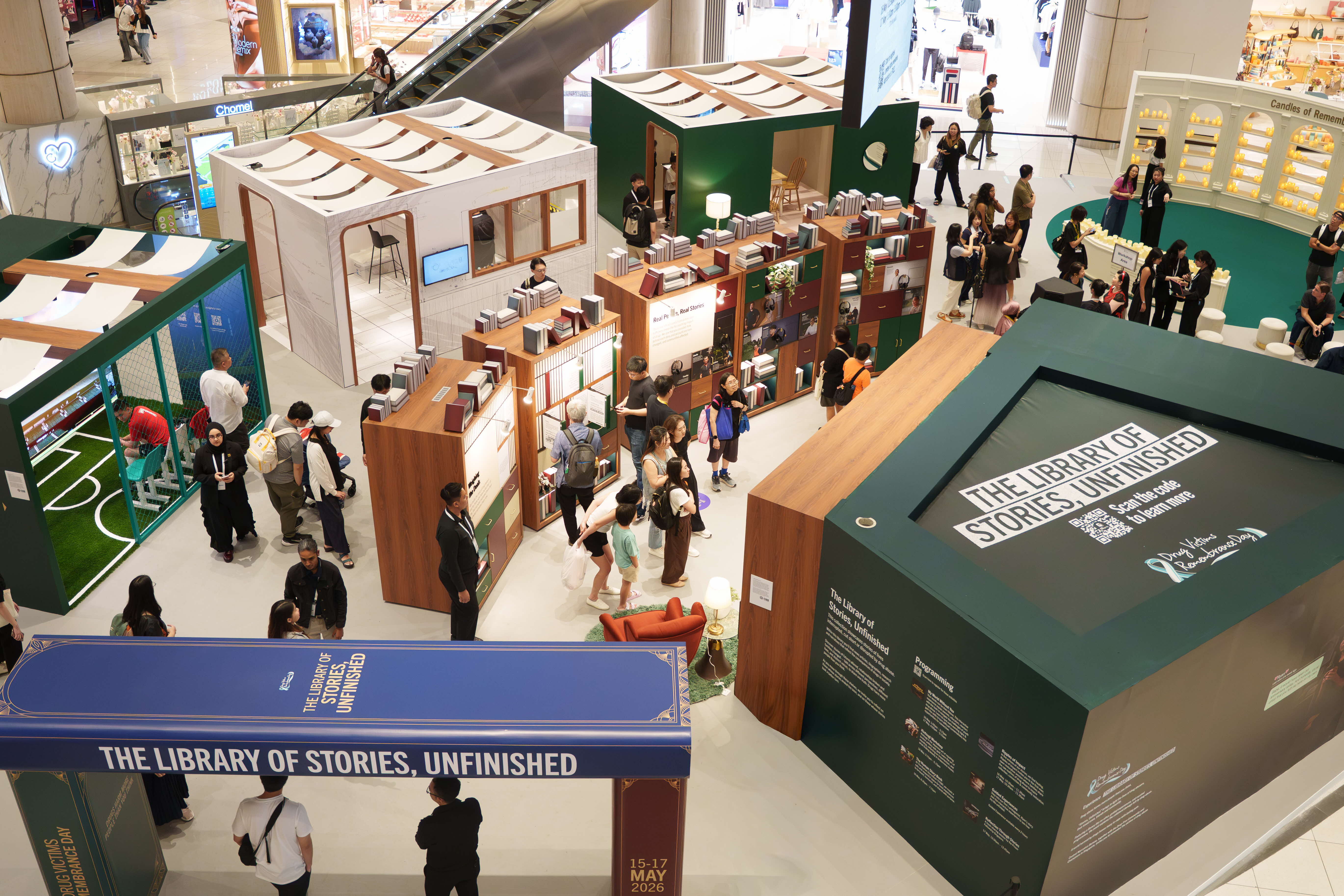 Photos 3 and 4 (CNB): “The Library of Stories, Unfinished” exhibition, featuring an immersive and reflective experience for visitors to explore the impact of drug abuse on individuals, their families and communities.