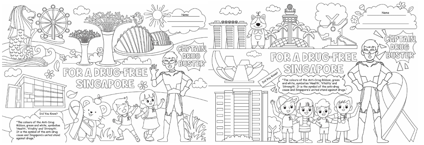 Colouring sheet for a drug free Singapore