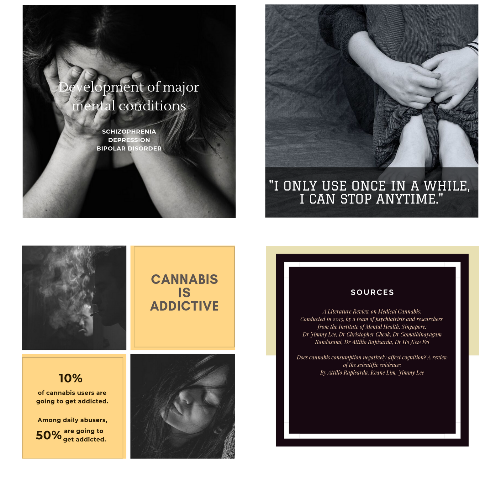 Collage of 4 images about Cannabis use.