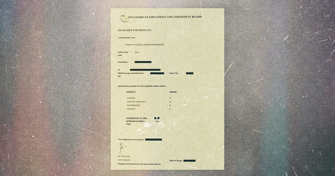 Xavier's PSLE result slip