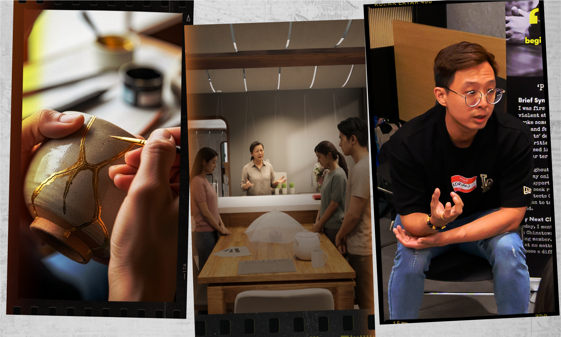 Composite image of Kintsugi workshops, Guided Experiences and Human libraries