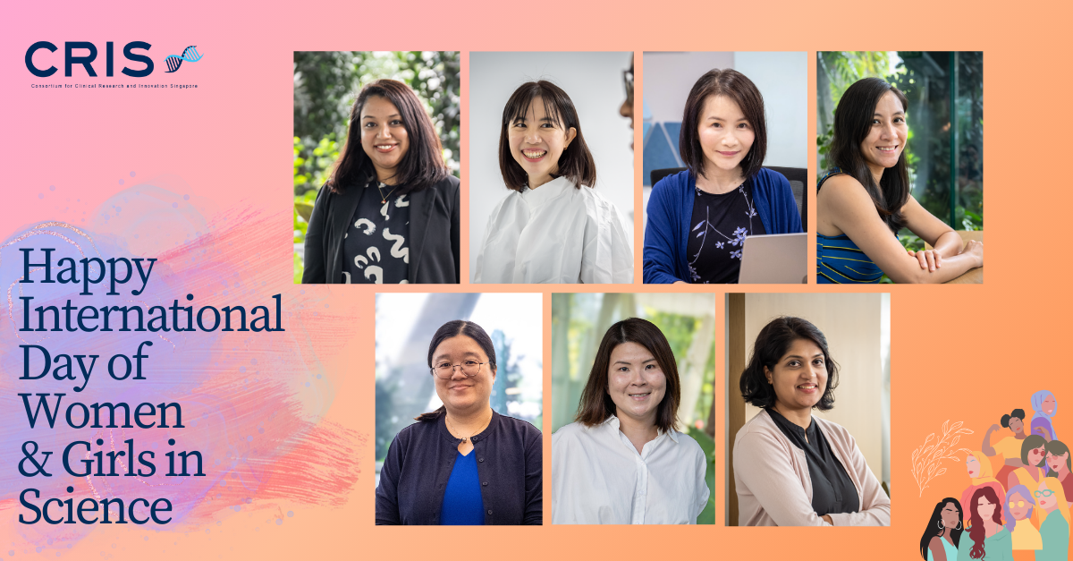 The CRIS logo and "Happy International Day of Women & Girls in Science" text are on a pink-orange background.