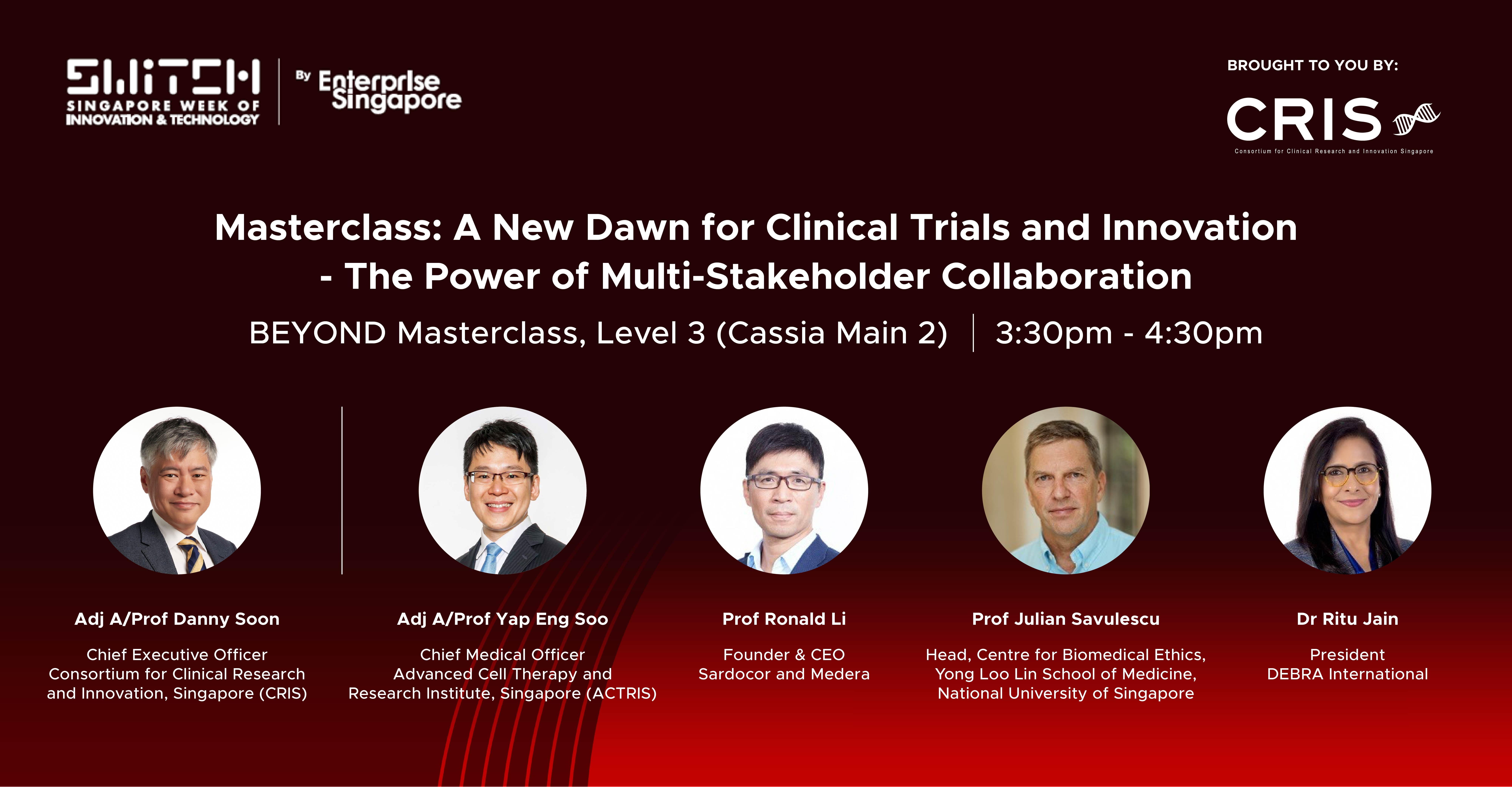 Event on Clinical Trials and Innovation featuring six speakers including Prof Julian Savulescu and Dr Ritu Jain on 3:30-4:30pm.
