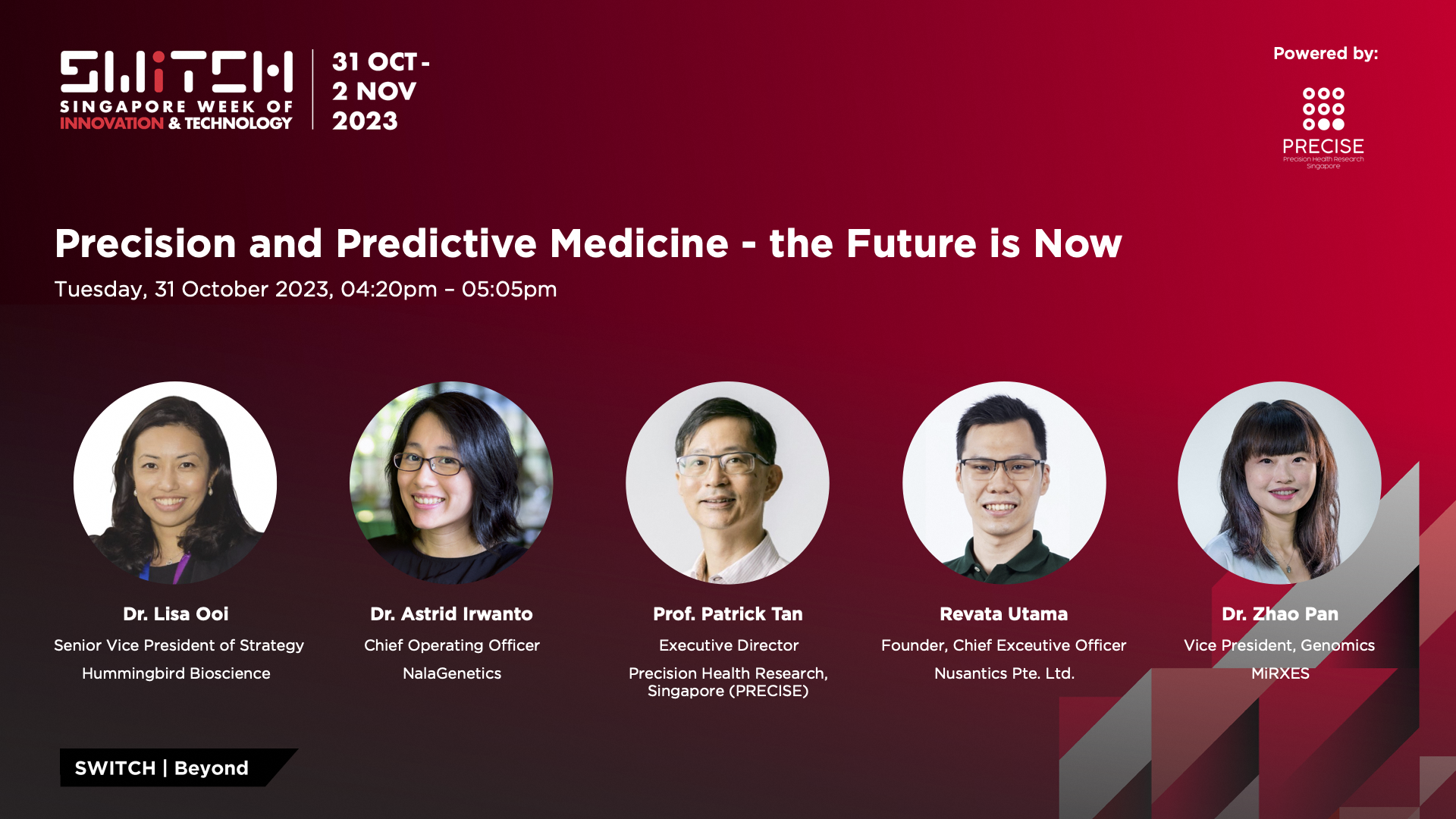 Event banner with title "Precision and Predictive Medicine - the Future is Now" on 31 October 2023 and listed speakers.