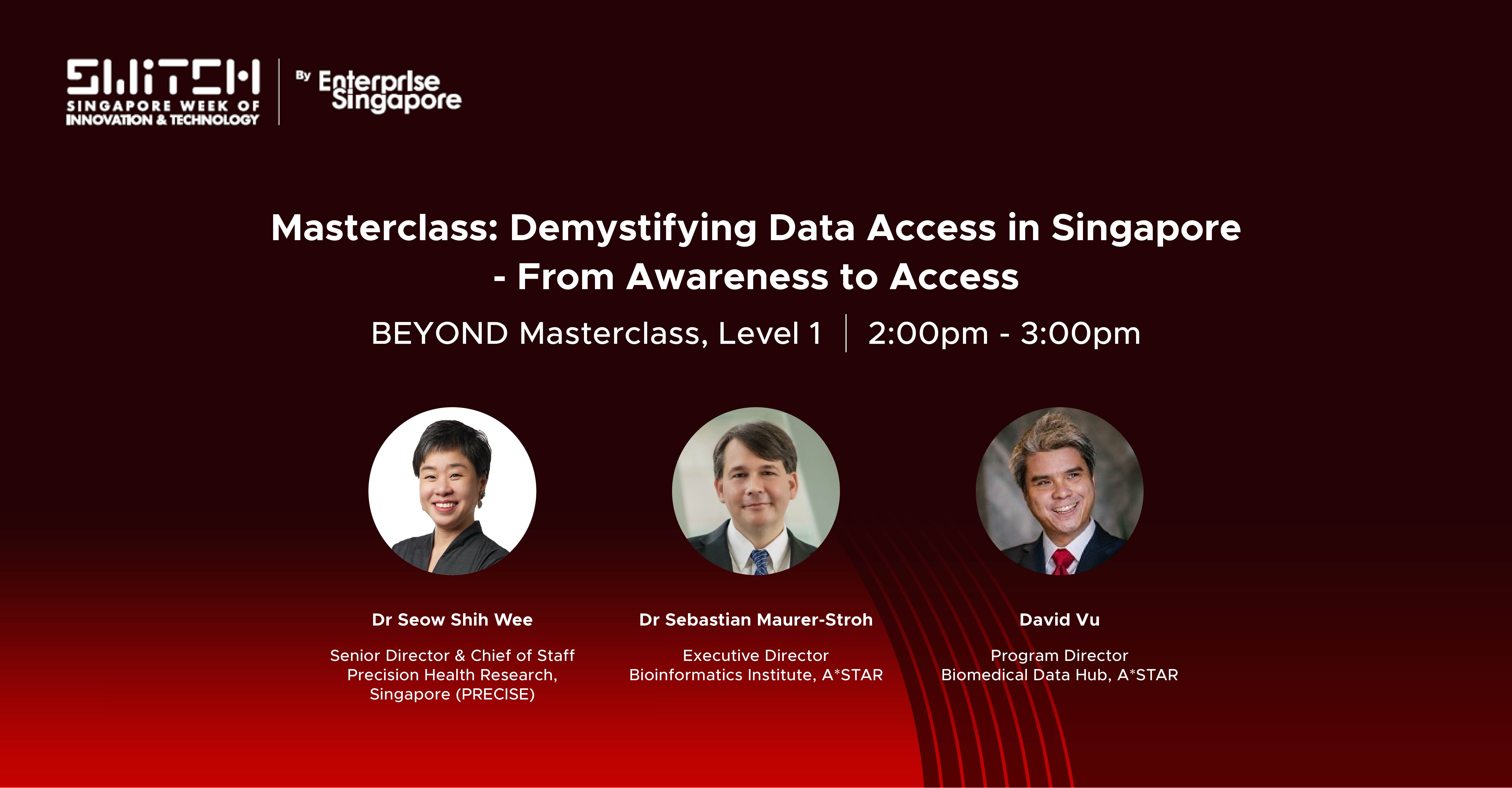 Details of a masterclass by SWITCH featuring Dr. Shih Wee, Dr. Maurer-Stroh, and David Vu, scheduled from 2:00pm-3:00pm.