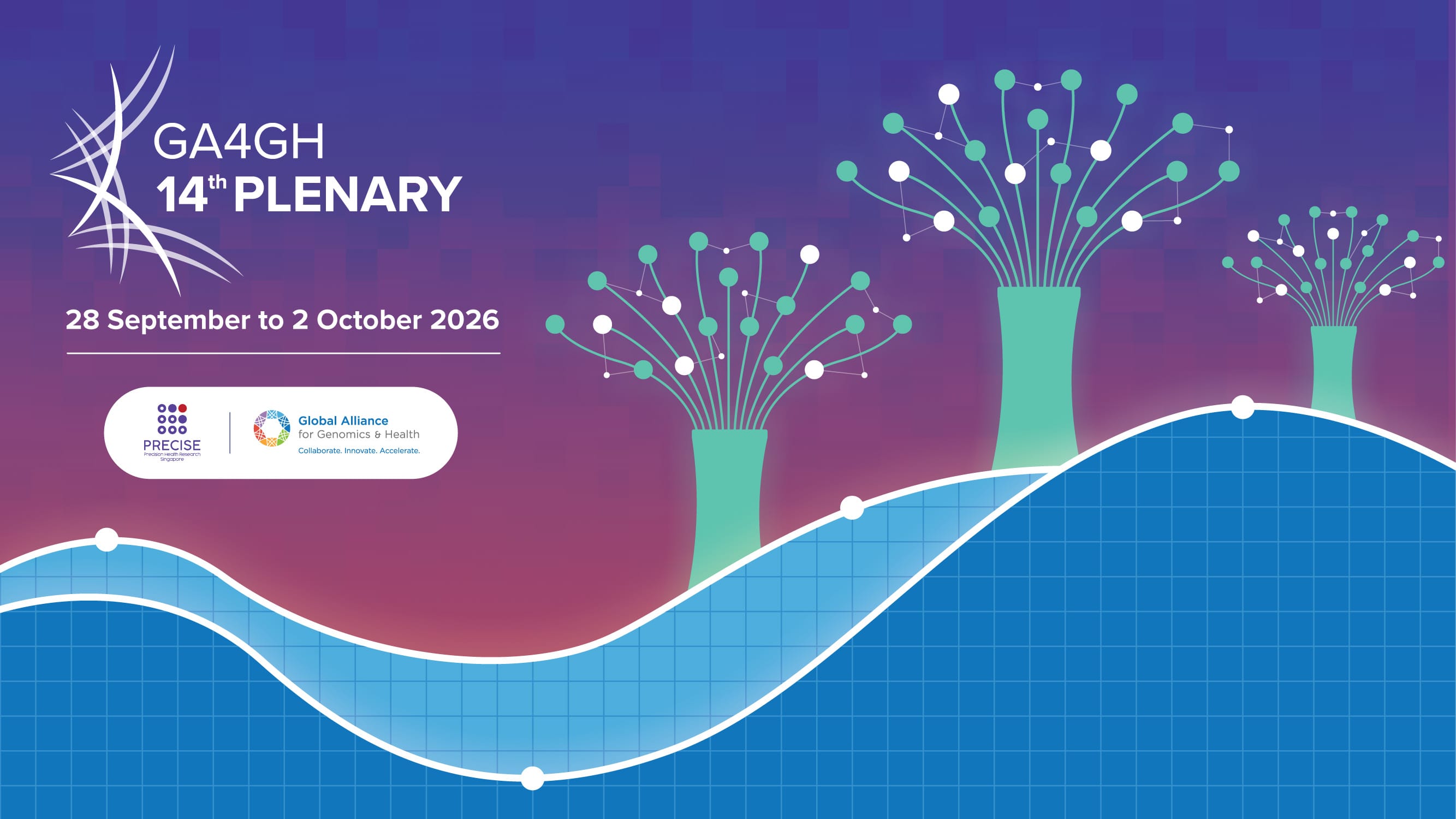 Key Visual of the GA4GH 14th Plenary that will take place in Singapore and co-hosted by PRECISE