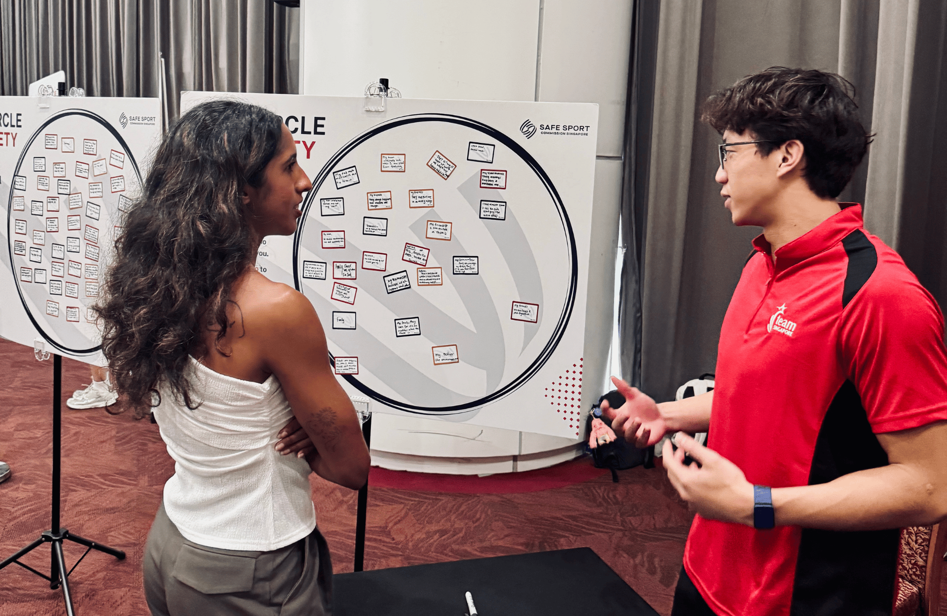 Shanti Pereira and Tedd Windsor Chan III discussing the Safe Sport Circle of Safety