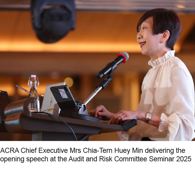 ACRA Chief Executive delivering opening speech at Audit and Risk Committee Seminar 2025.