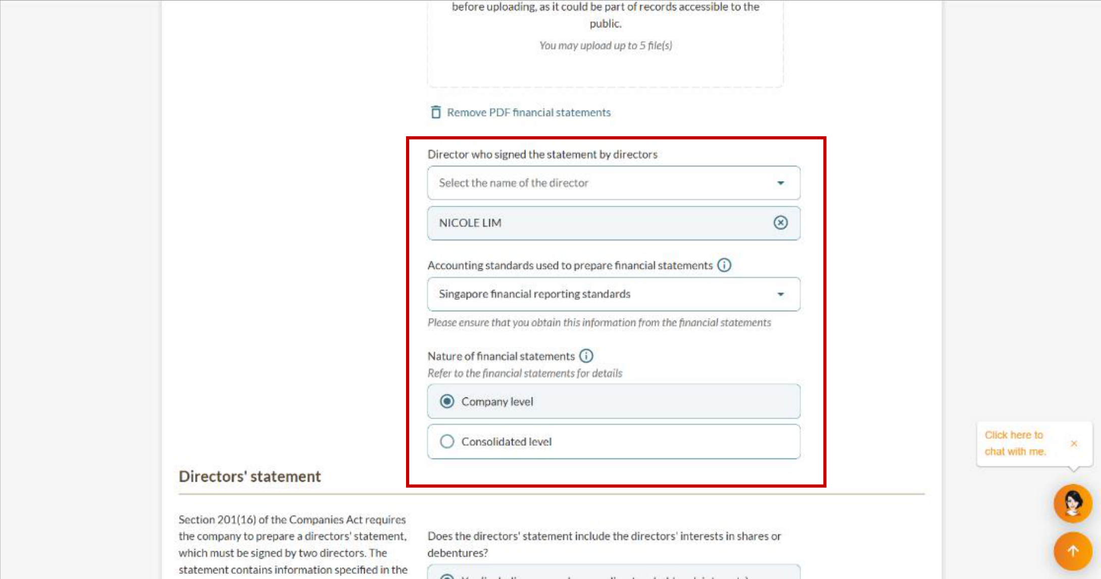 Dormant relevant companies: Director signatures section and accounting standards and nature of financial statements fields
