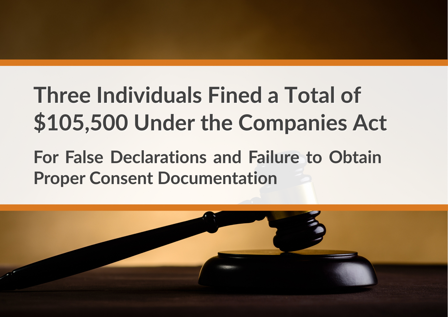 Text announcing $105,500 fine over a gavel, referencing the Companies Act.