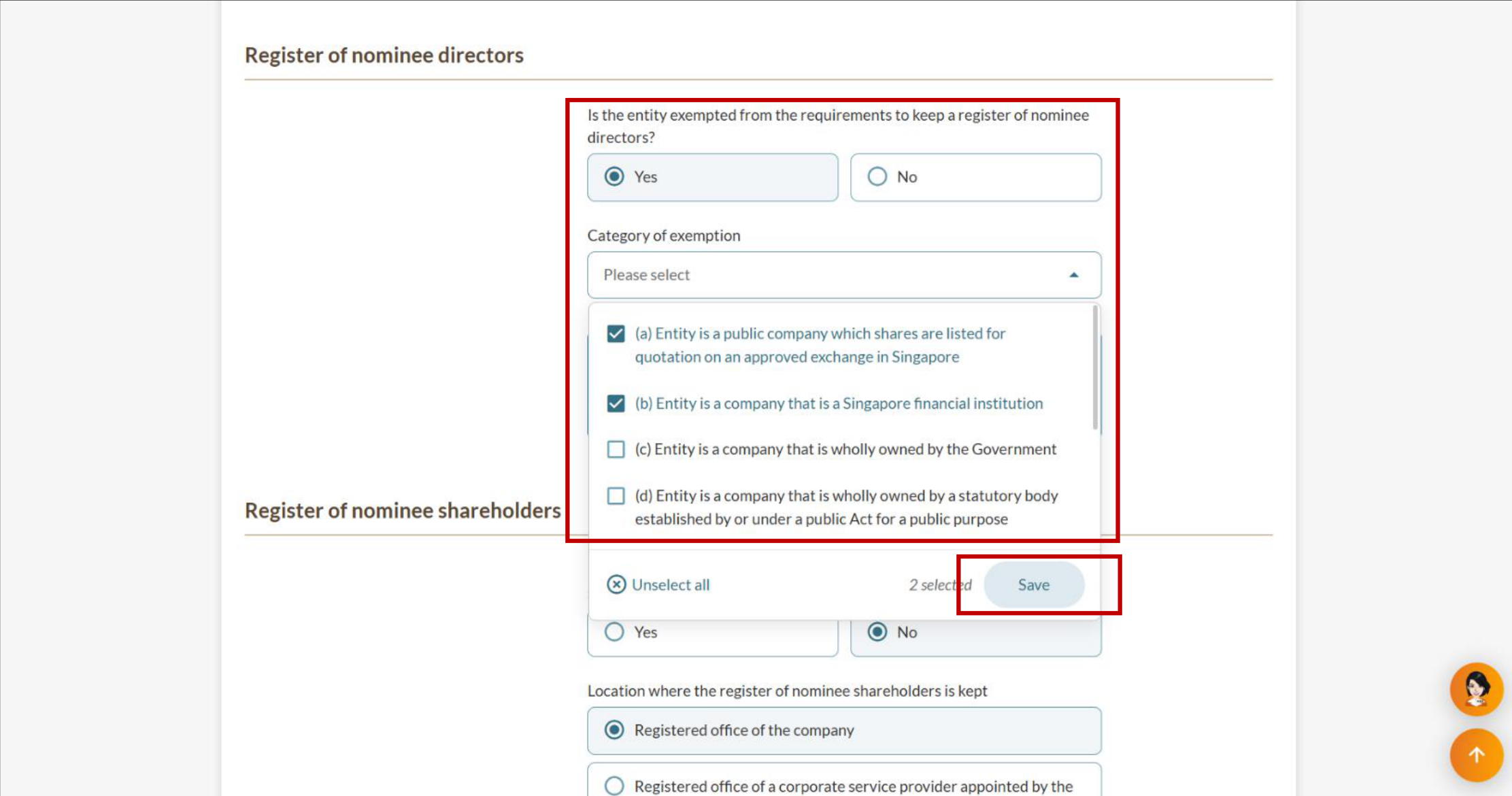 Register of nominee directors exemption question with reasons