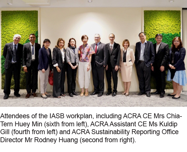 Group photo of IASB workplan attendees with ACRA leaders standing indoors.