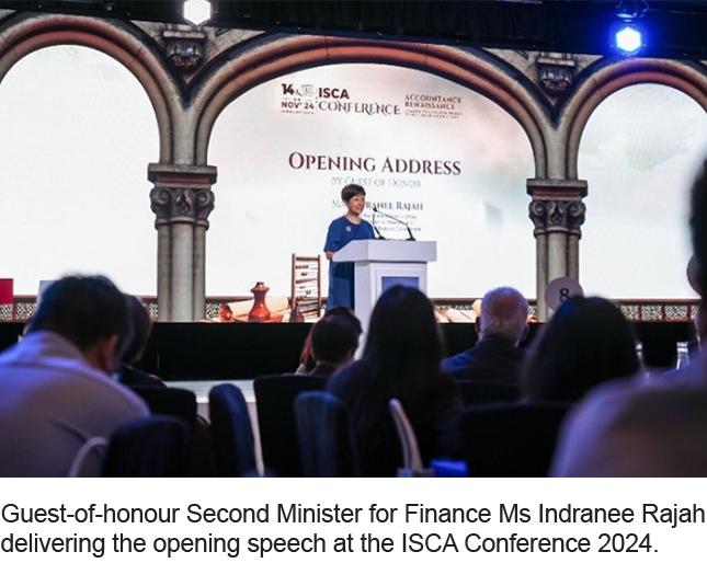 Second Minister for Finance delivering opening address at ISCA Conference 2024.