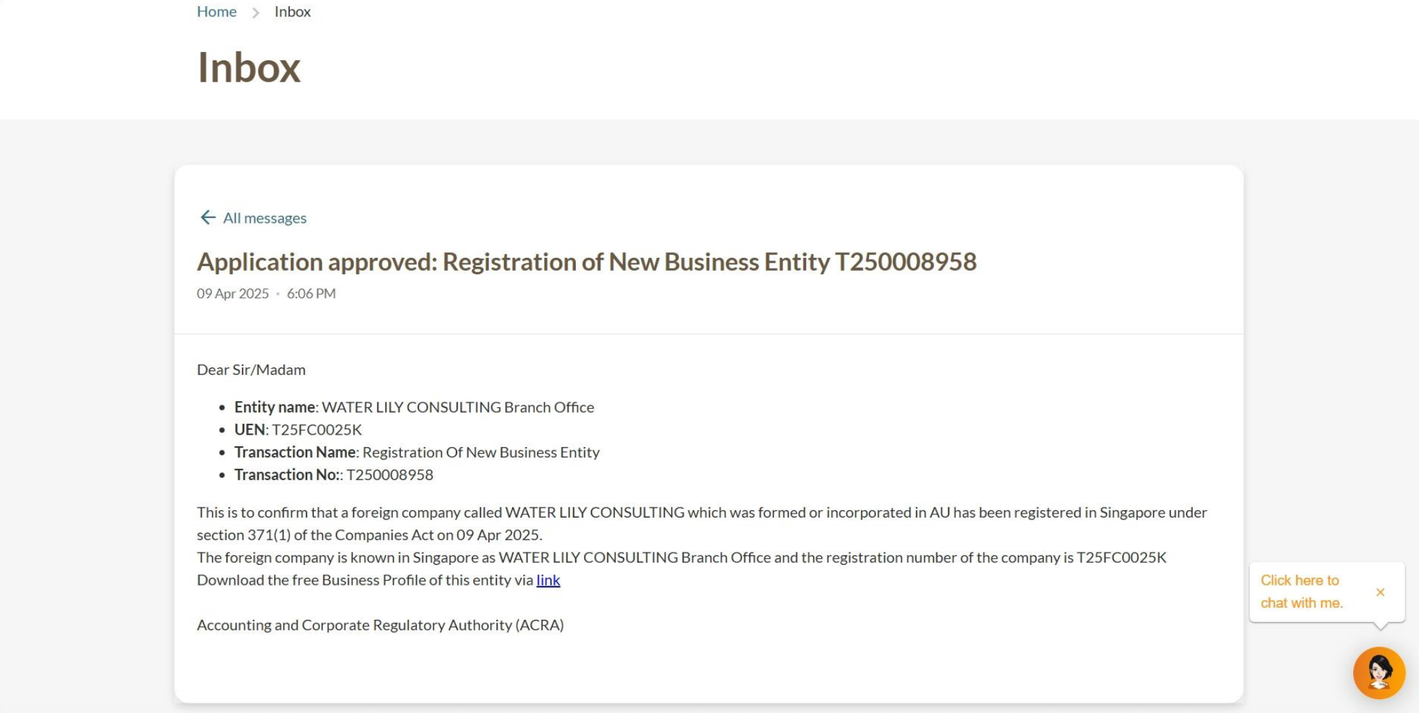 Application approved message