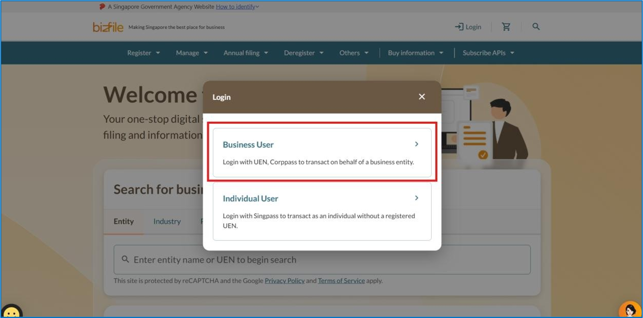 Login page