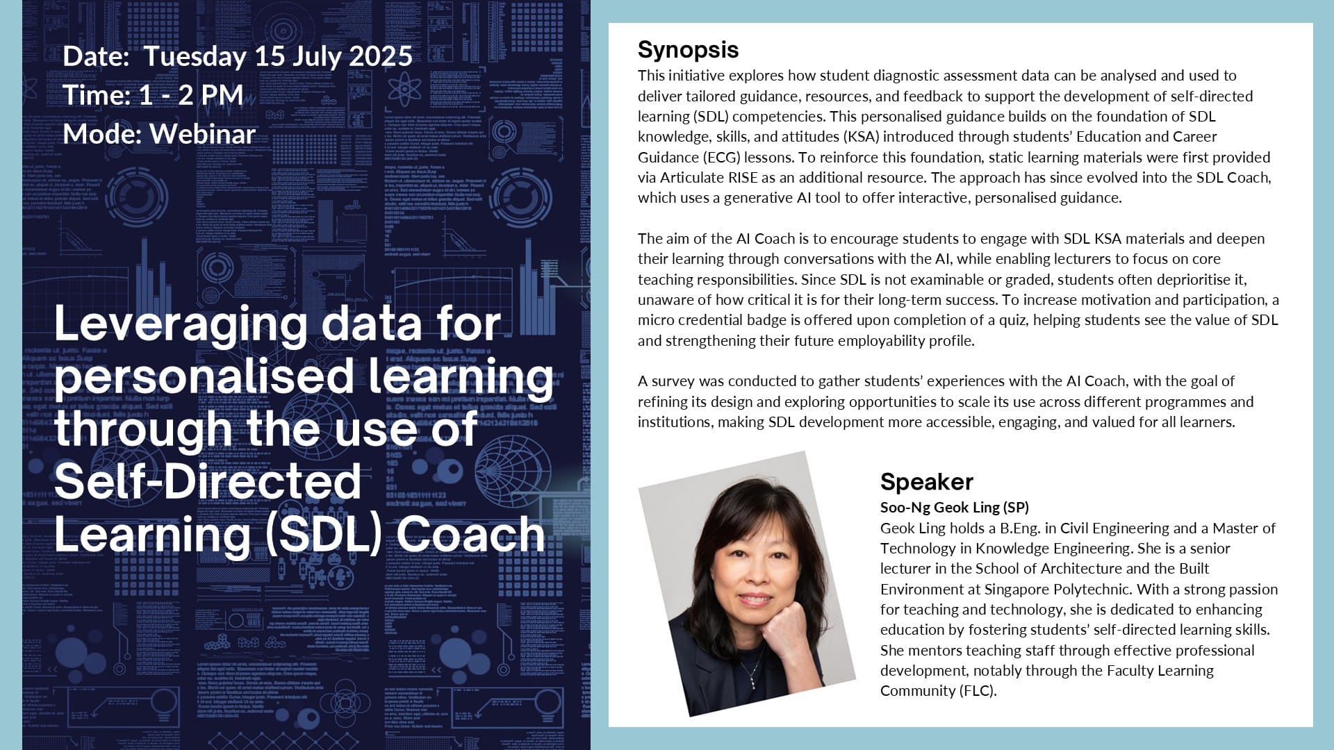 information on webinar - Leveraging data for personalised learning through the use of Self-Directed Learning (SDL) Coach