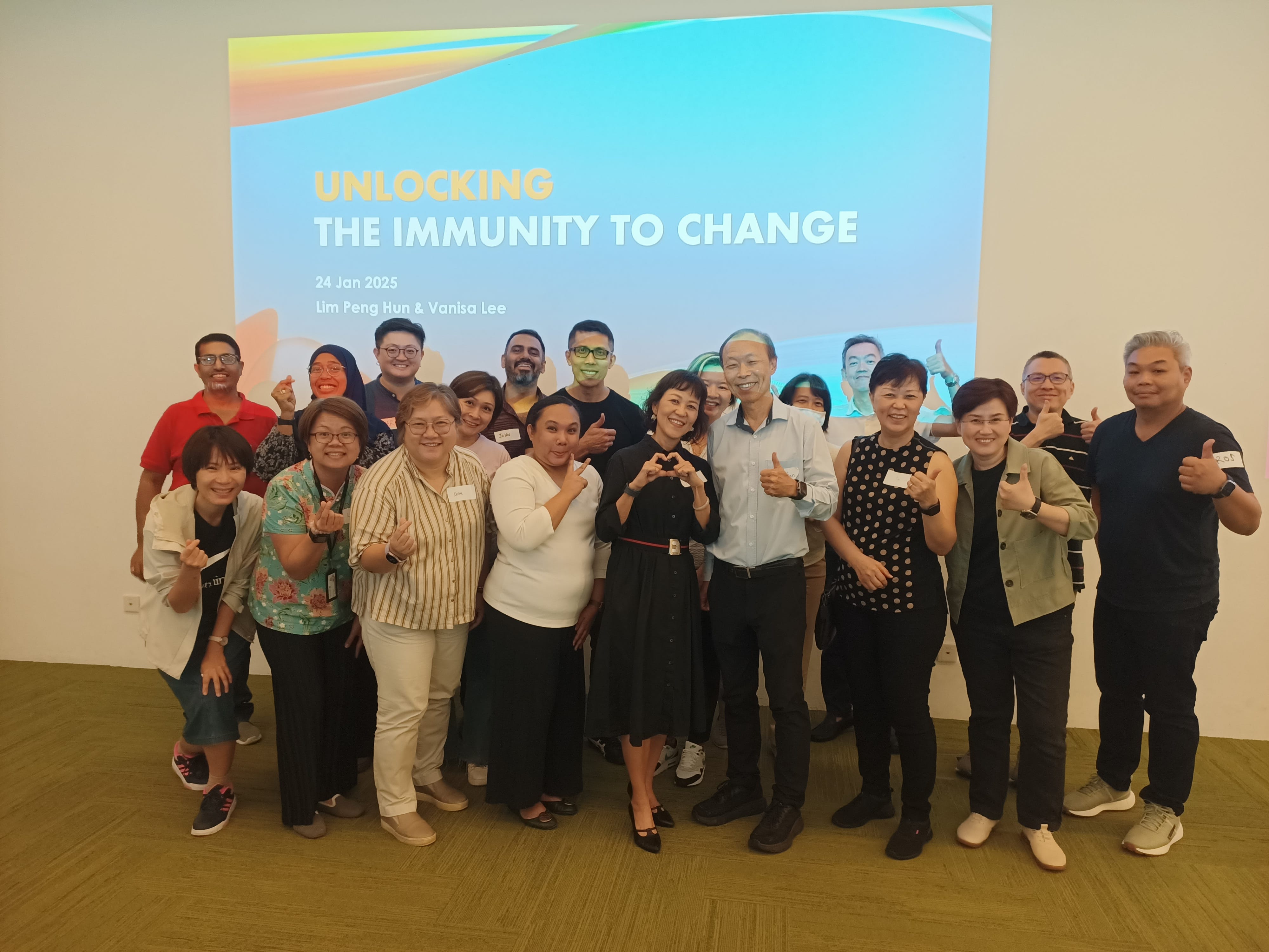 This is a group picture of all the participants who attended this workshop with the facilitators, Mr Lim Peng Hun and Ms Vanisa Lee