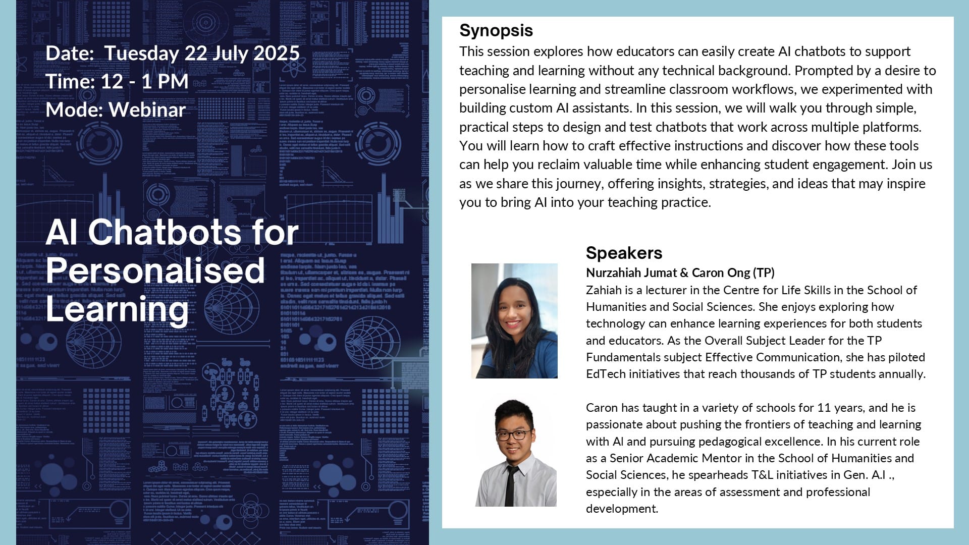 Information on Webinar - AI Chatbots for Personalised Learning