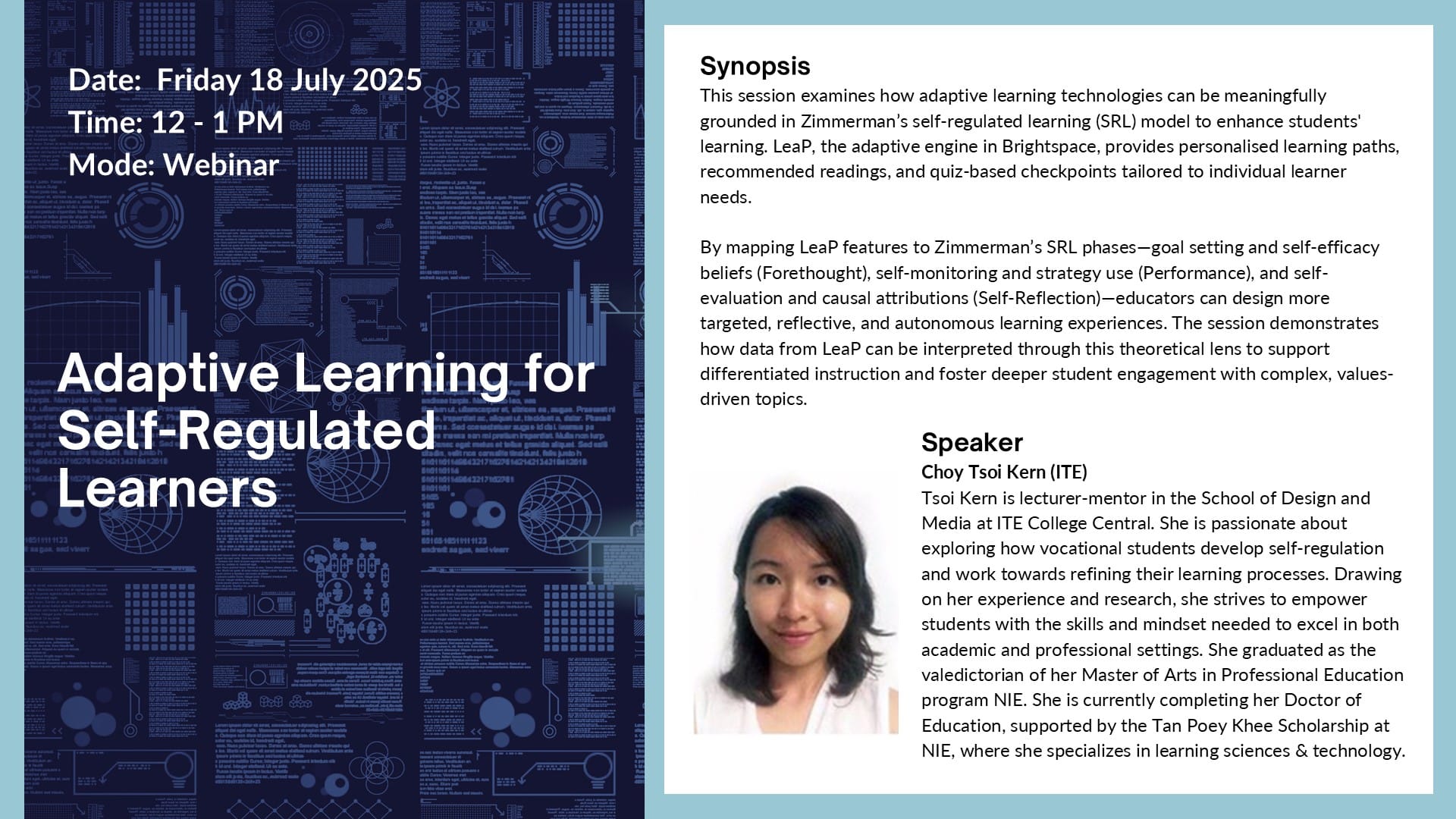 Information on Webinar - Adaptive Learning for Self-Regulated Learners