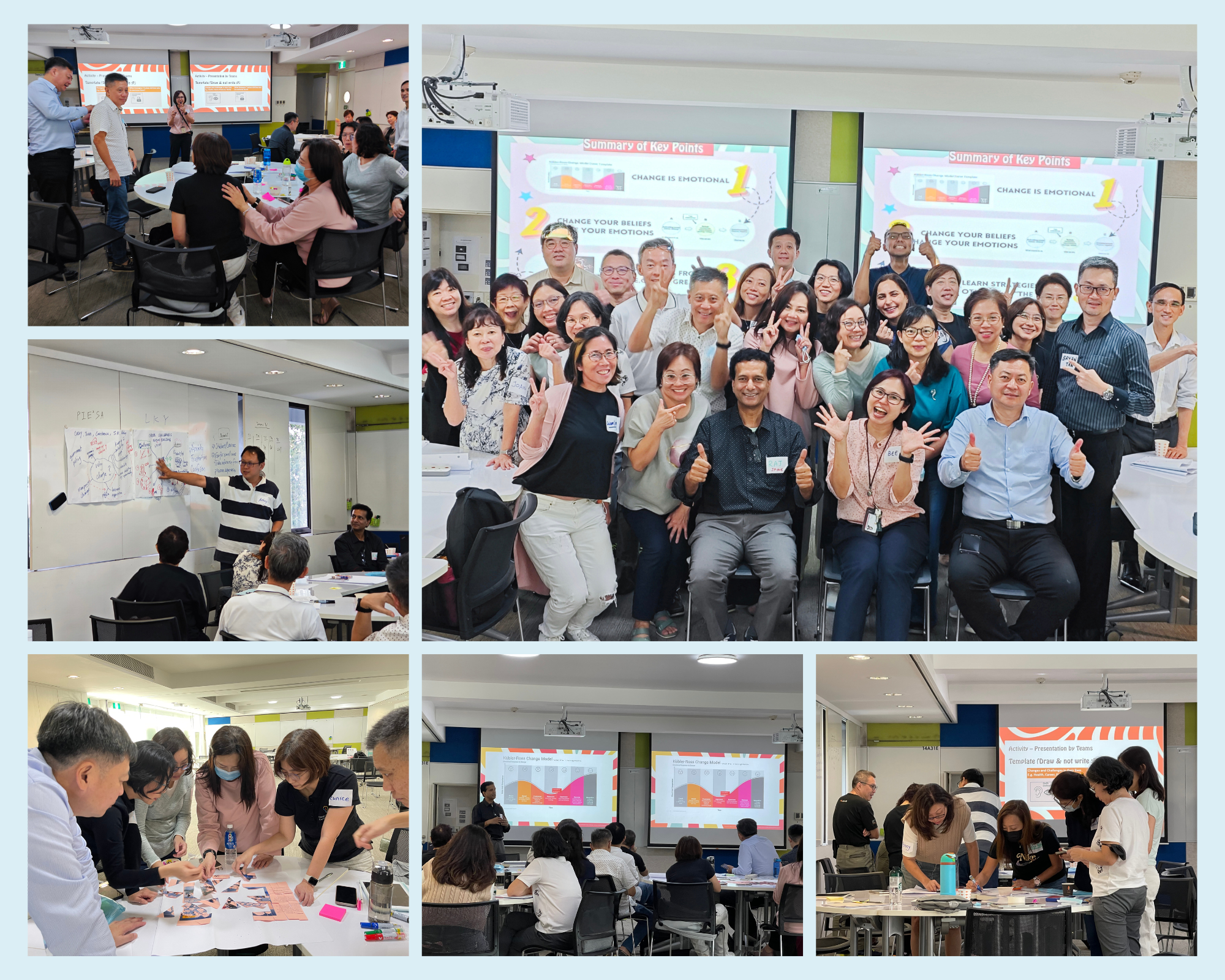 This is a collage of photos where the participants of this programme are actively participating in the discussions and puzzle solving work. There is also a group photo of all the attendees.