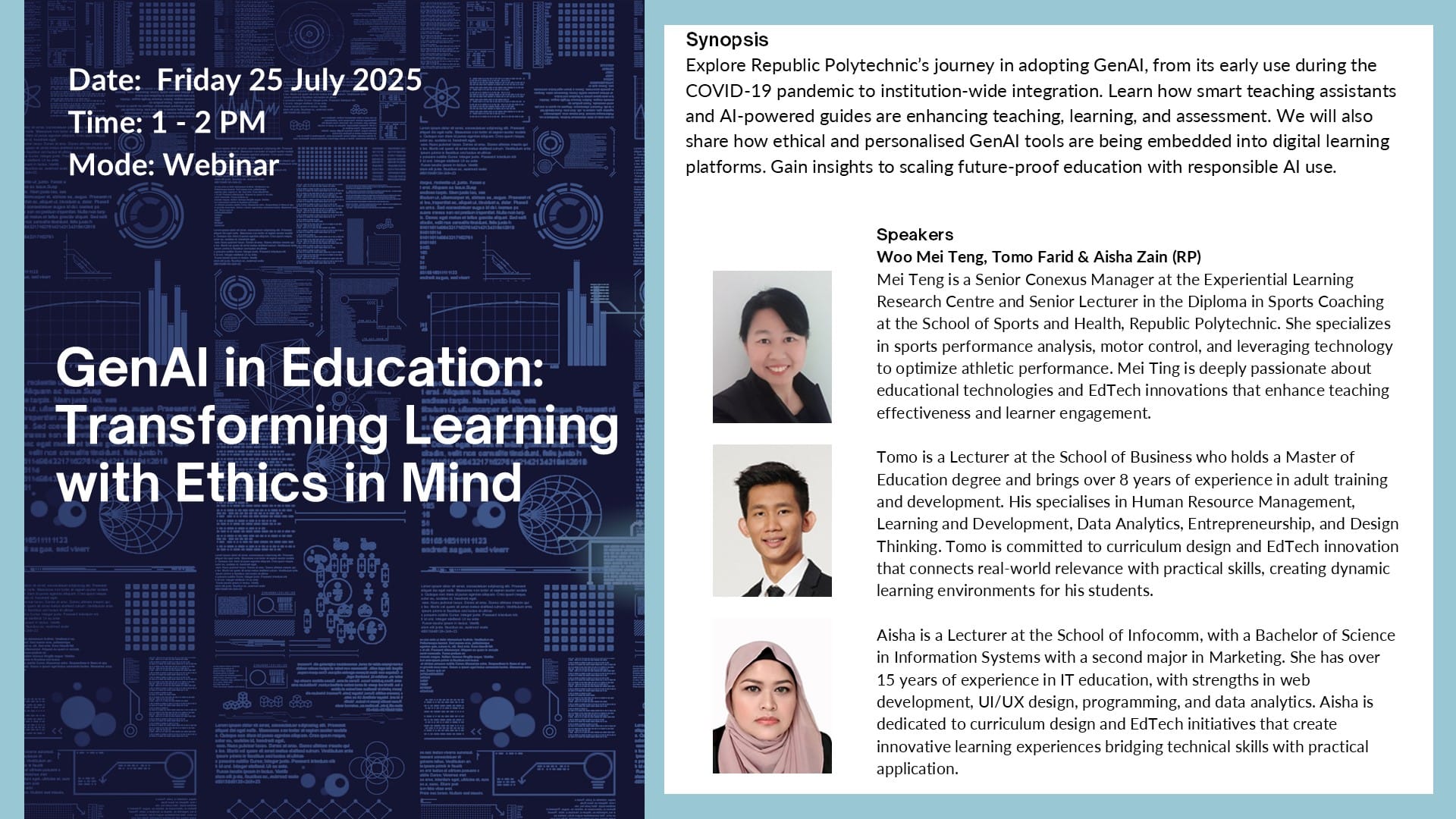 information on webinar - 25 July 2025 - GenAI in Education: Transforming Learning with Ethics in Mind