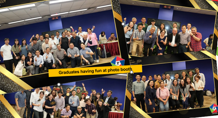 Collage of photos of graduates in various activities during the graduation like, refreshments, photobooths and networking.