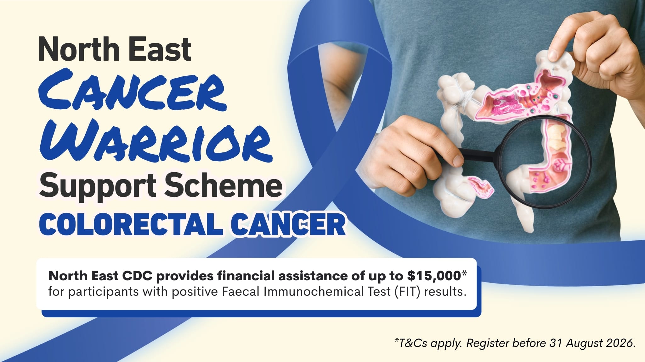 North East Cancer Warrior Support Scheme offers financial aid up to $15,000 for positive Faecal Immunochemical Test results.